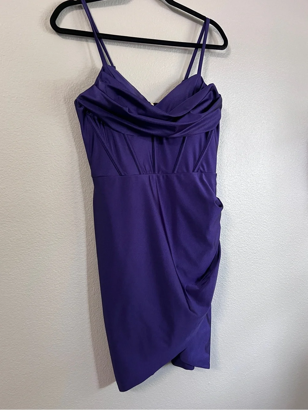 Aqua Draped Satin Corset Dress - Picture 4 of 7